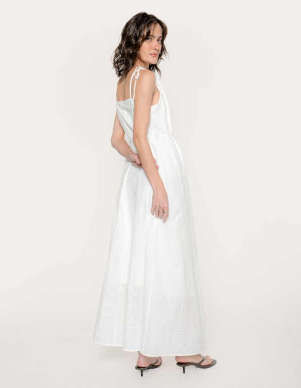 Vestido longo aplicação pedras Off white