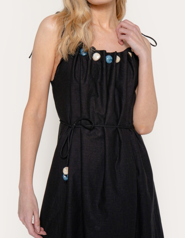Vestido longo aplicação pedras Preto
