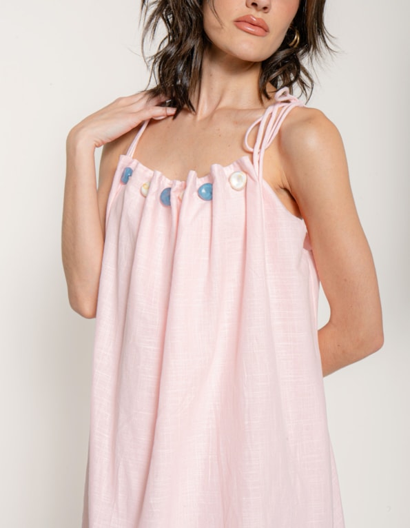 Vestido longo aplicação pedras Rosa claro
