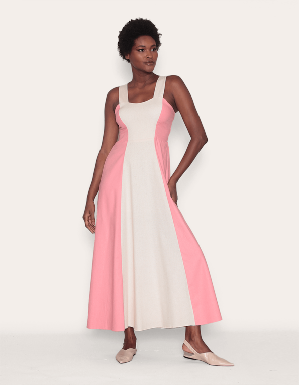 Vestido longo bicolor Rosa