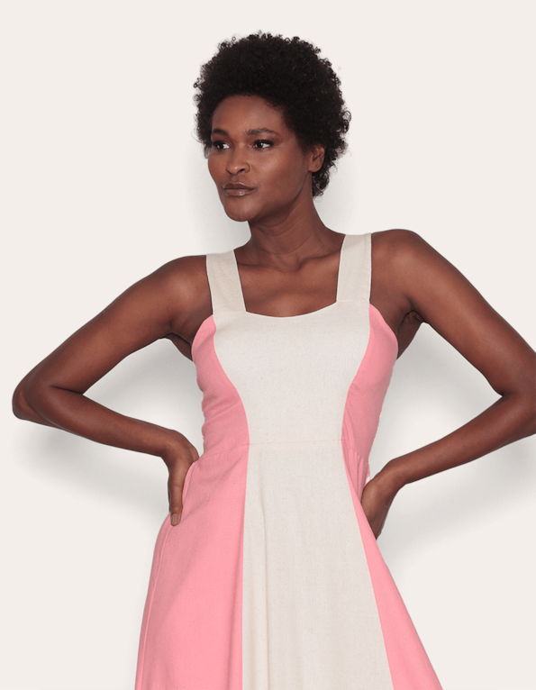 Vestido longo bicolor Rosa