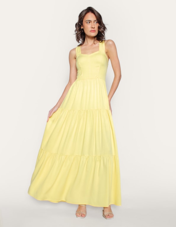 Vestido longo bojo alça larga Amarelo claro