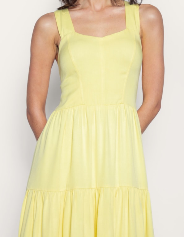 Vestido longo bojo alça larga Amarelo claro