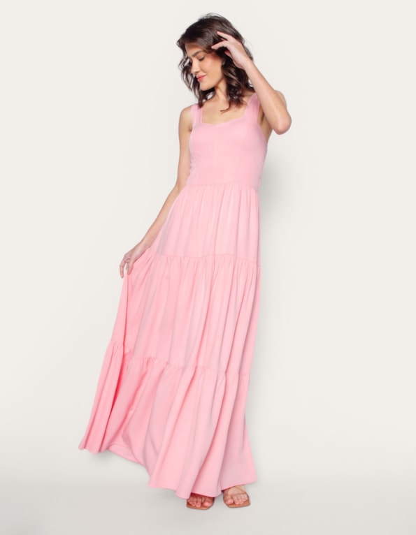 Vestido longo bojo alça larga Rosa