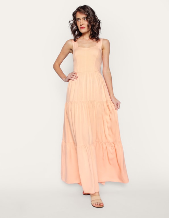 Vestido longo bojo alça larga Rosa claro