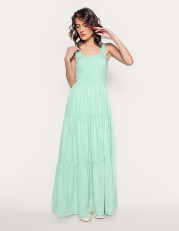 Vestido longo bojo alça larga Verde claro
