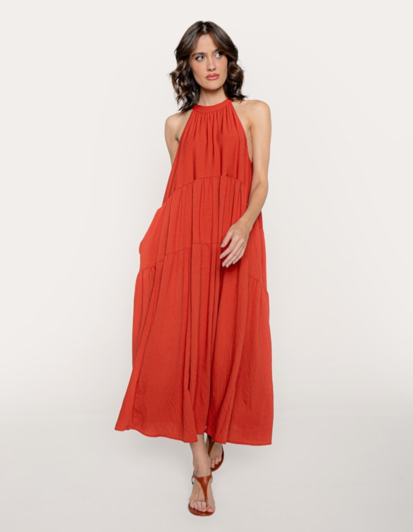 Vestido longo camadas Laranja escuro