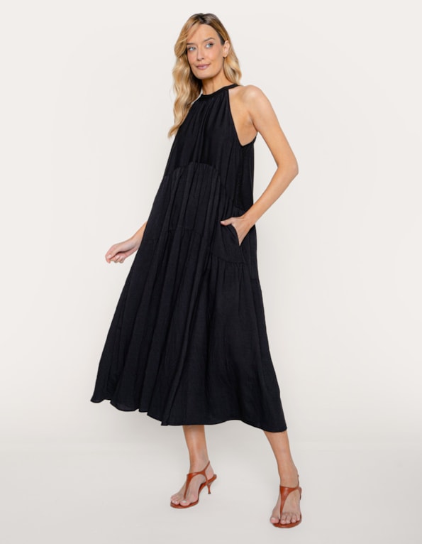 Vestido longo camadas Preto