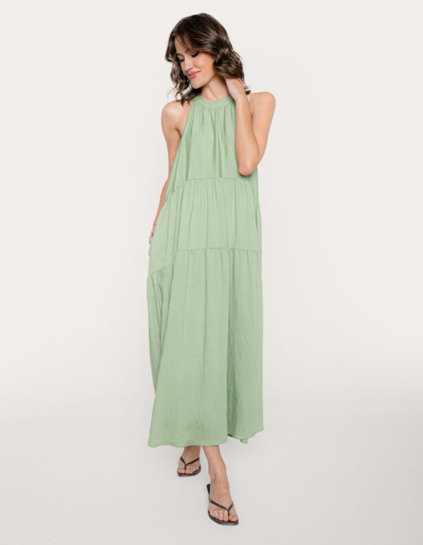 Vestido longo camadas Verde claro