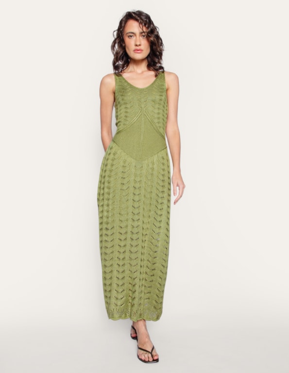 Vestido longo cavado tricot Oliva