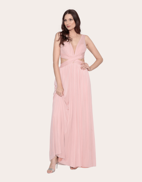 Vestido longo cavado tule cós cruzado Rose
