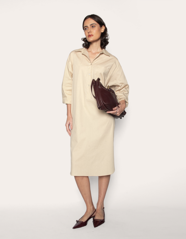 Vestido longo chemise Bege