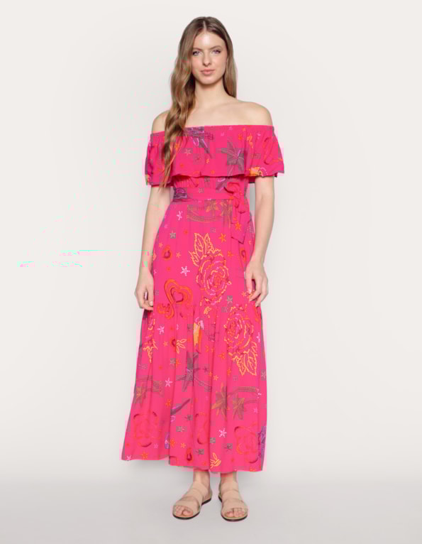 Vestido longo ciganinha com faixa Coracao pink