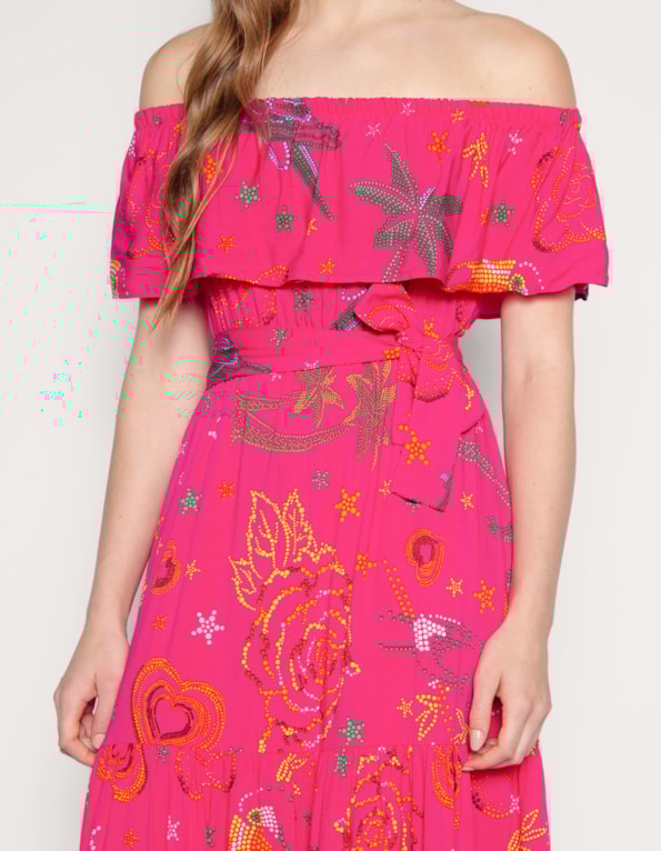 Vestido longo ciganinha com faixa Coracao pink