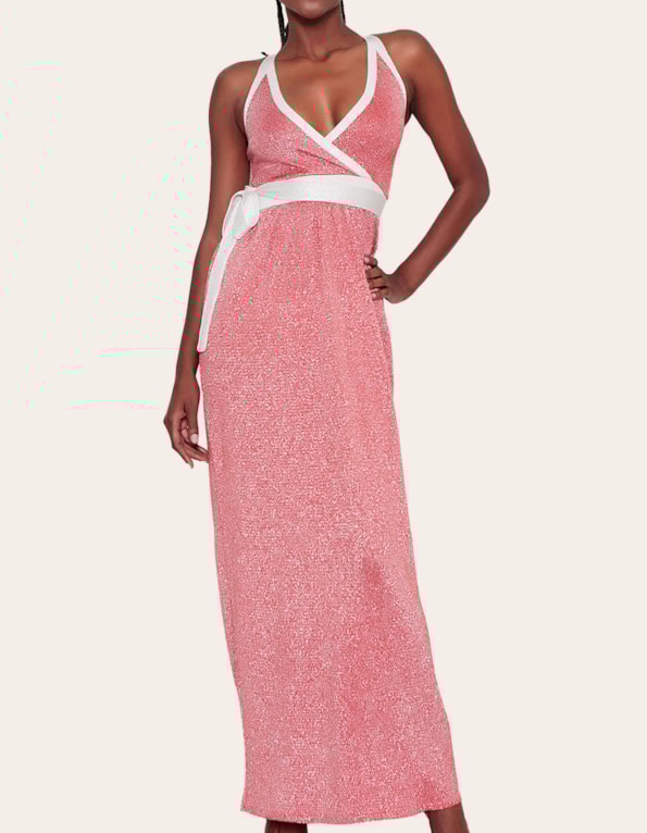 Vestido longo com faixa tricot lurex Vermelho