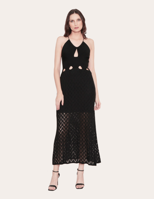 Vestido longo cordão tricot Preto