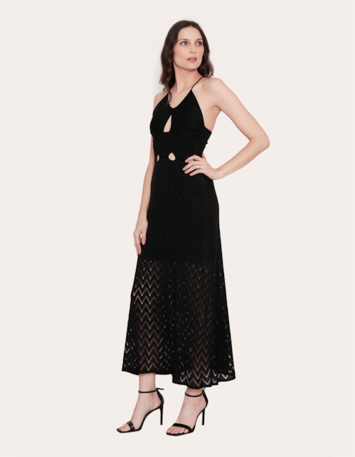 Vestido longo cordão tricot Preto