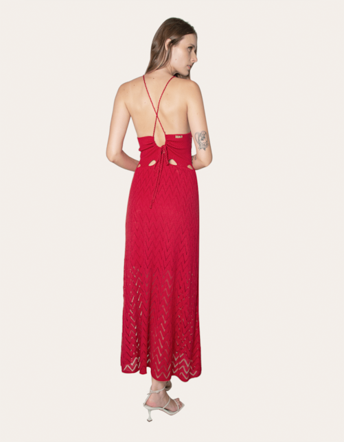 Vestido longo cordão tricot Vermelho