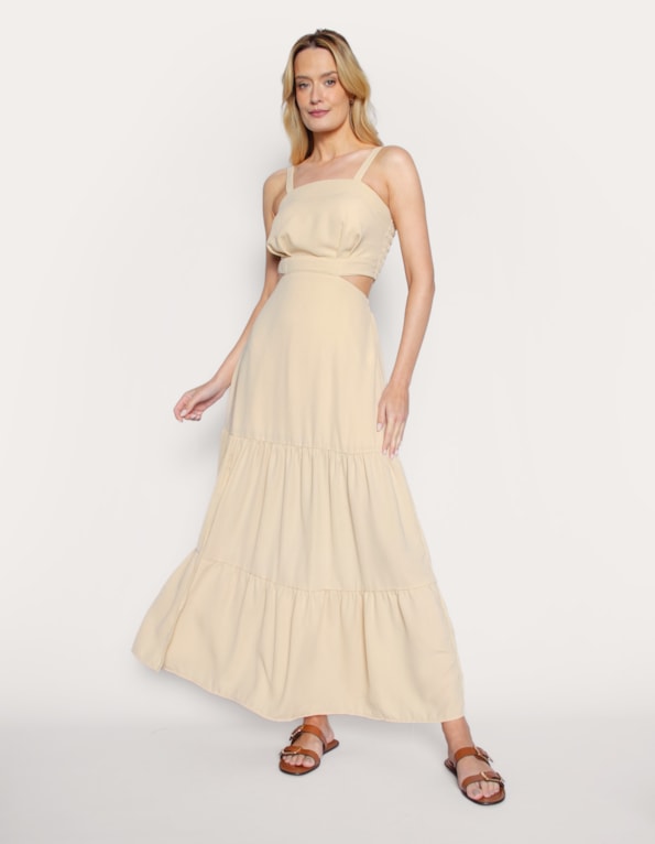 Vestido longo cut Bege claro