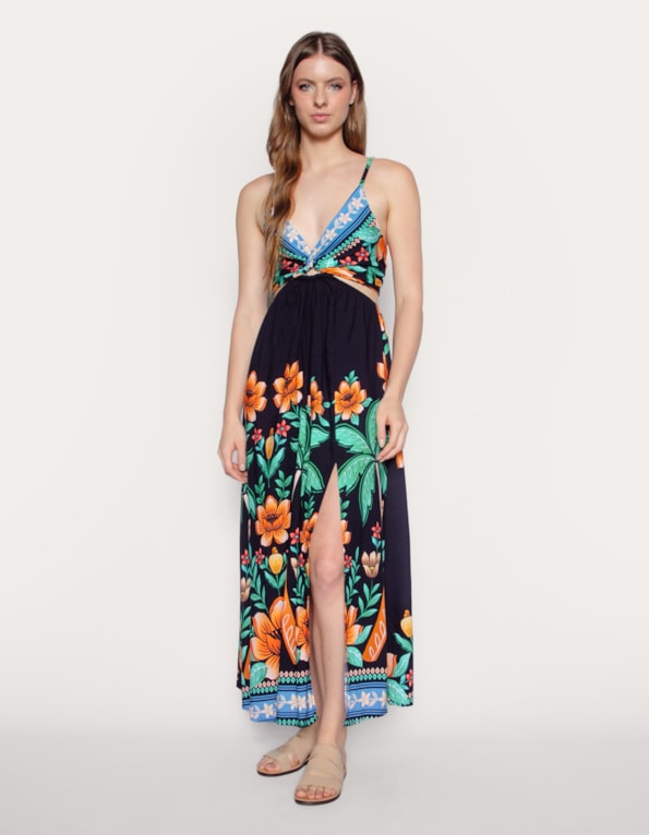 Vestido longo cut estampado