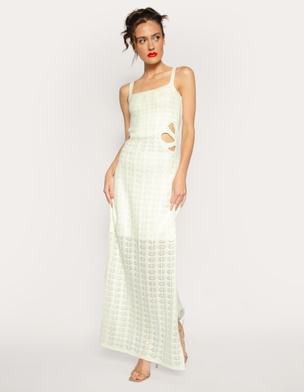 Vestido longo cut flor tricot Off white
