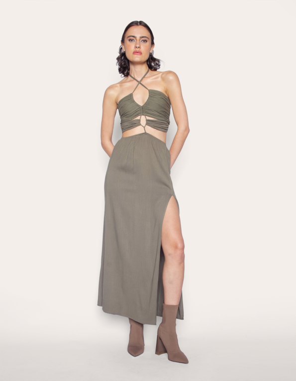 Vestido longo cut Oliva