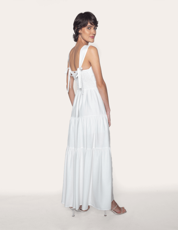 Vestido longo decote drapeado Branco