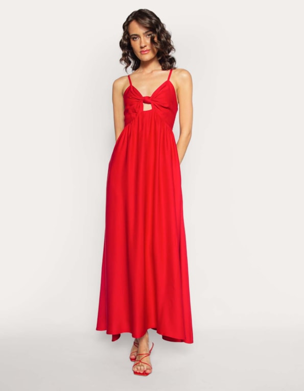 Vestido longo decote nó Vermelho