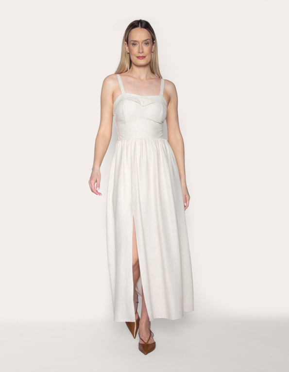 Vestido longo decote princesa Cru