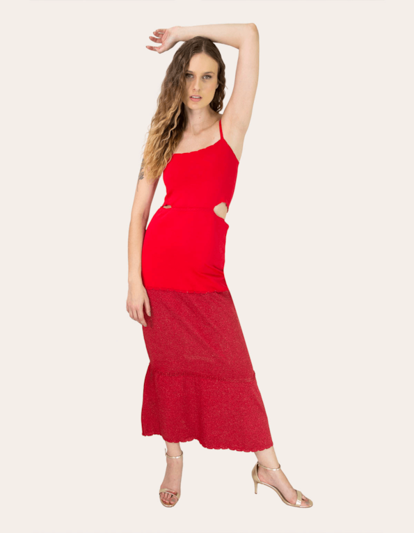 Vestido longo duo tricot lurex