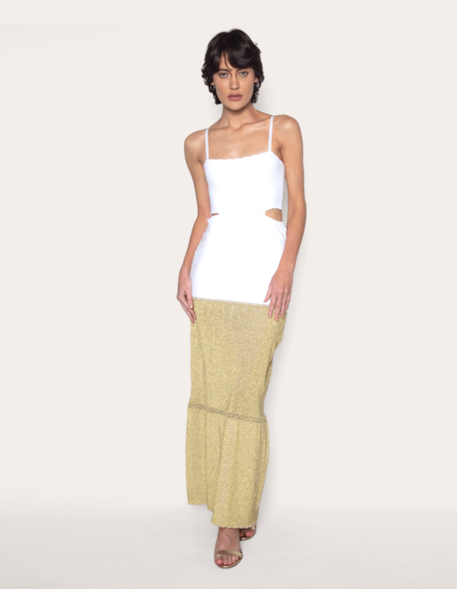 Vestido longo duo tricot lurex Dourado