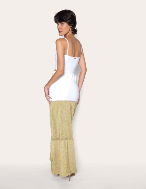 Vestido longo duo tricot lurex Dourado
