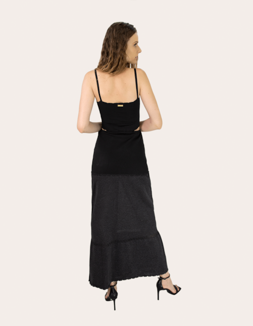 Vestido longo duo tricot lurex Preto