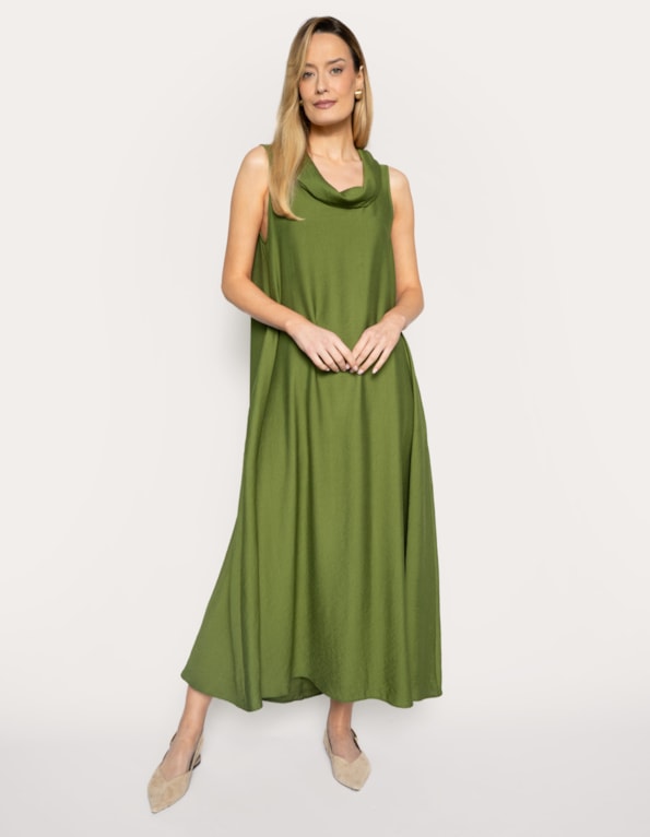 Vestido longo gola degage
