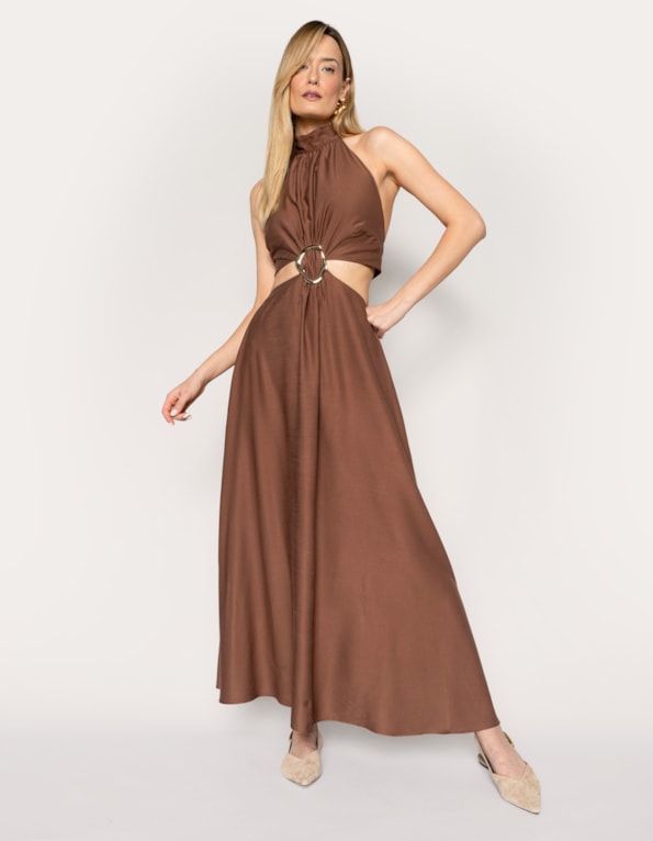 Vestido longo halter cut out