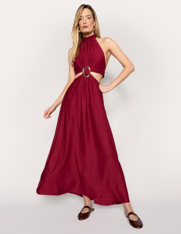 Vestido longo halter cut out