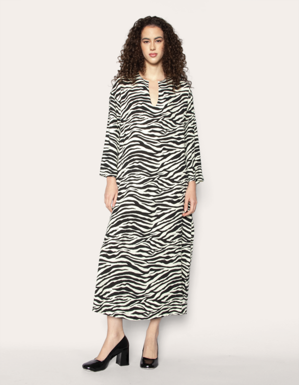 Vestido longo kaftan amplo Zebra preto