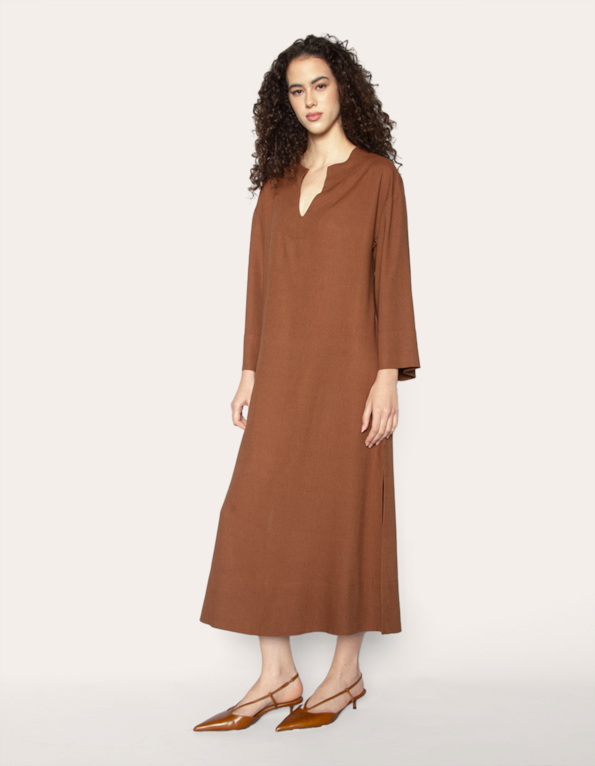 Vestido longo kaftan linho Marrom