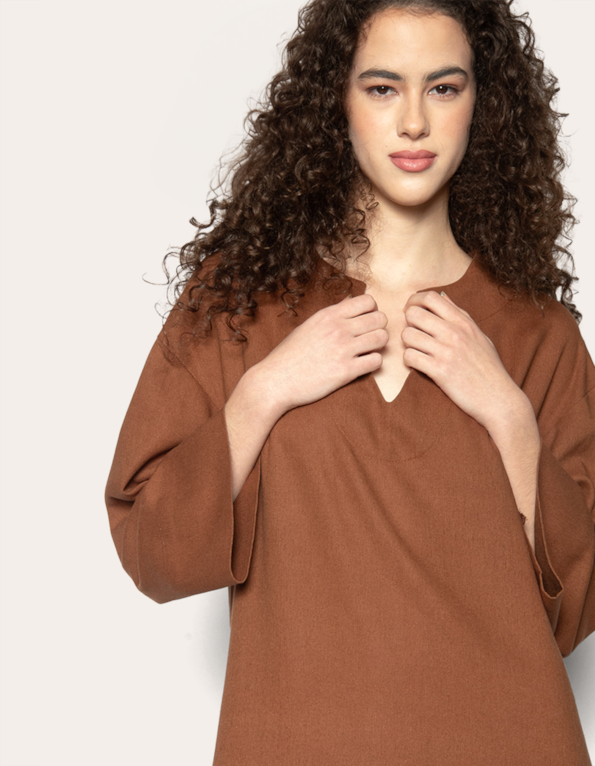 Vestido longo kaftan linho Marrom