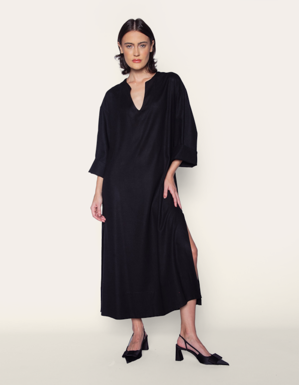 Vestido longo kaftan linho preto