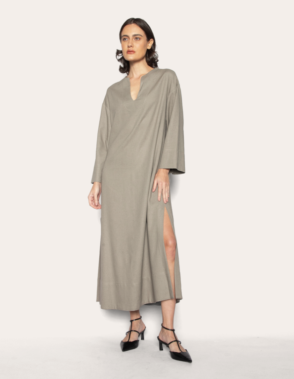 Vestido longo kaftan linho Taupe