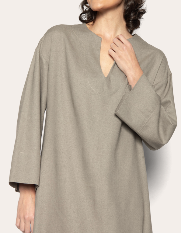 Vestido longo kaftan linho Taupe