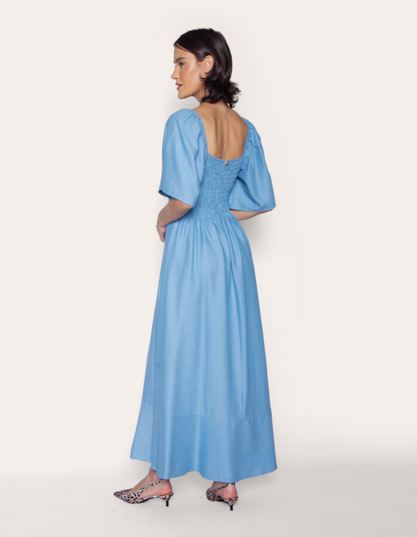 Vestido longo manga ciganinha Azul