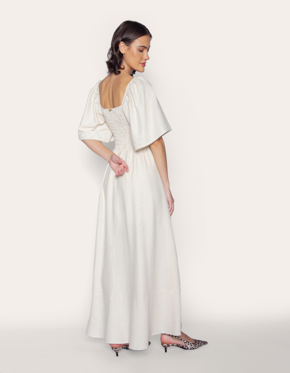 Vestido longo manga ciganinha Cru