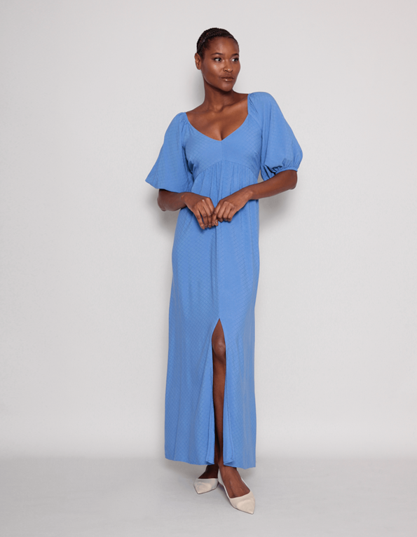 Vestido longo manga elástico Azul