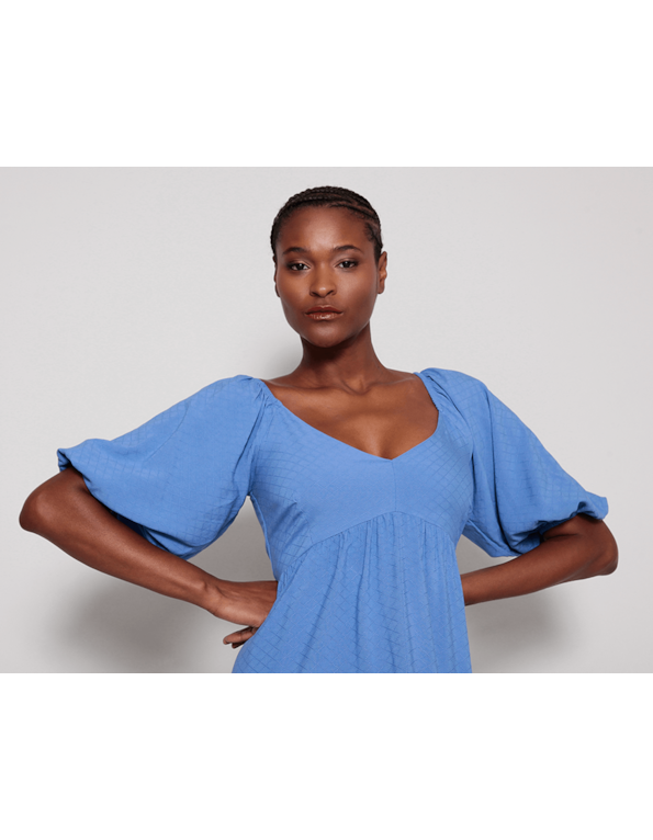 Vestido longo manga elástico Azul