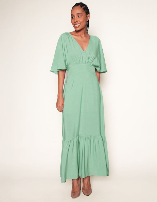 Vestido longo manga godê Mint