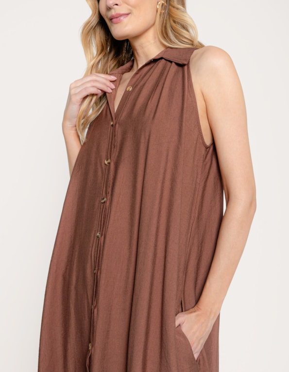 Vestido longo maxi chemise Marrom