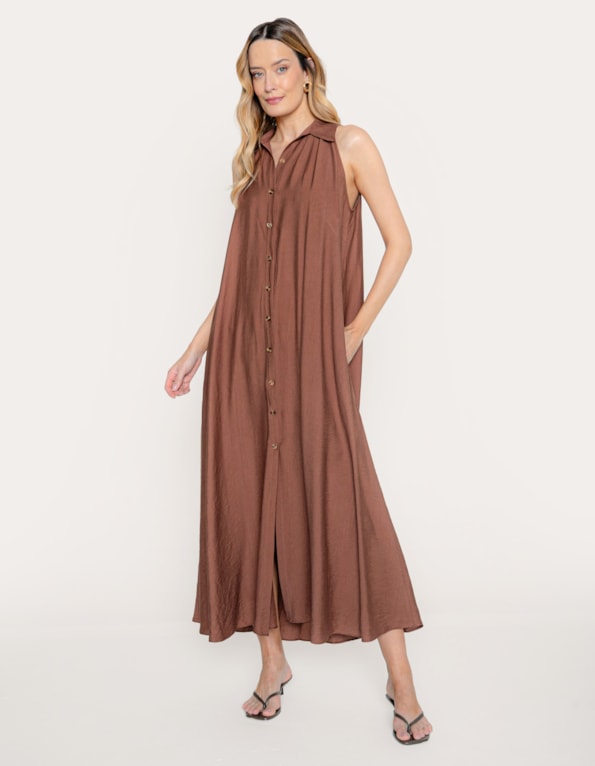 Vestido longo maxi chemise Marrom