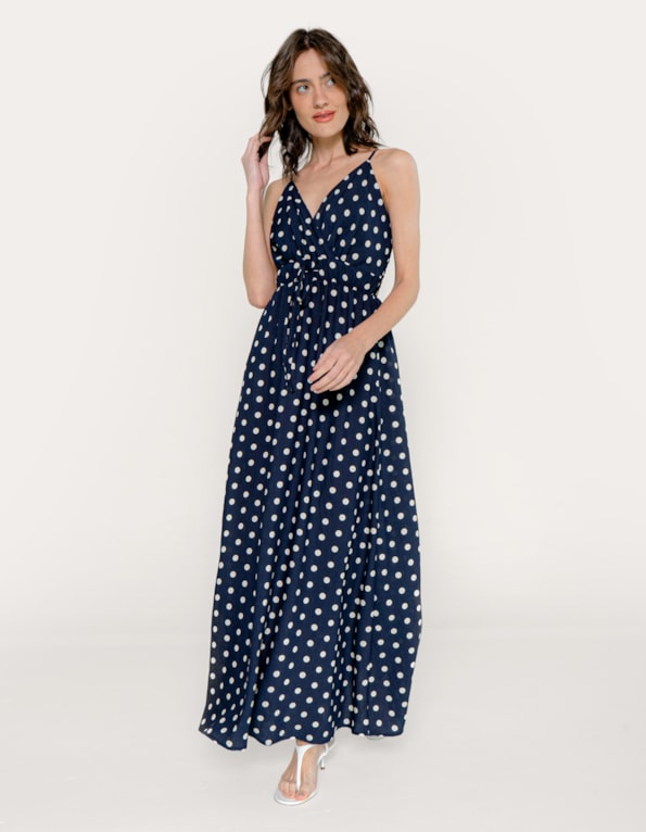 Vestido longo poa Azul escuro